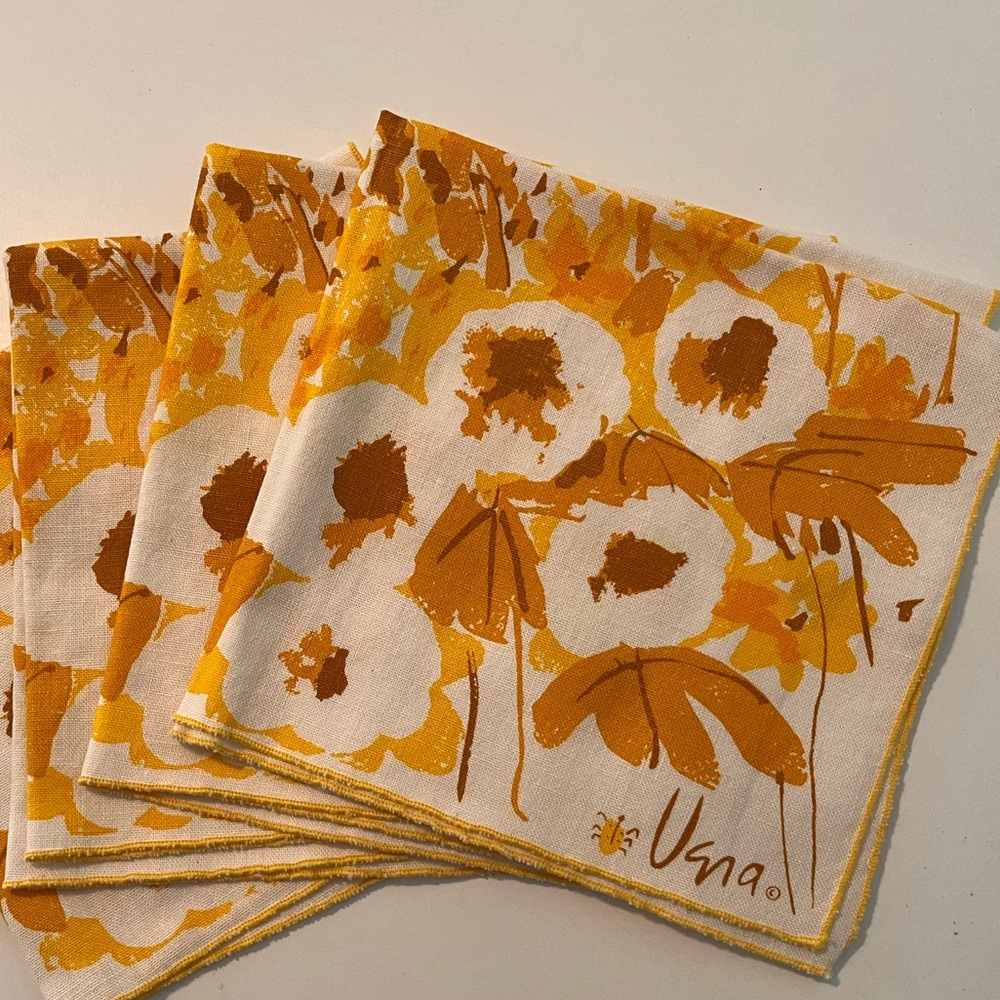 Floral Dining Table Napkins - Yellow and Brown